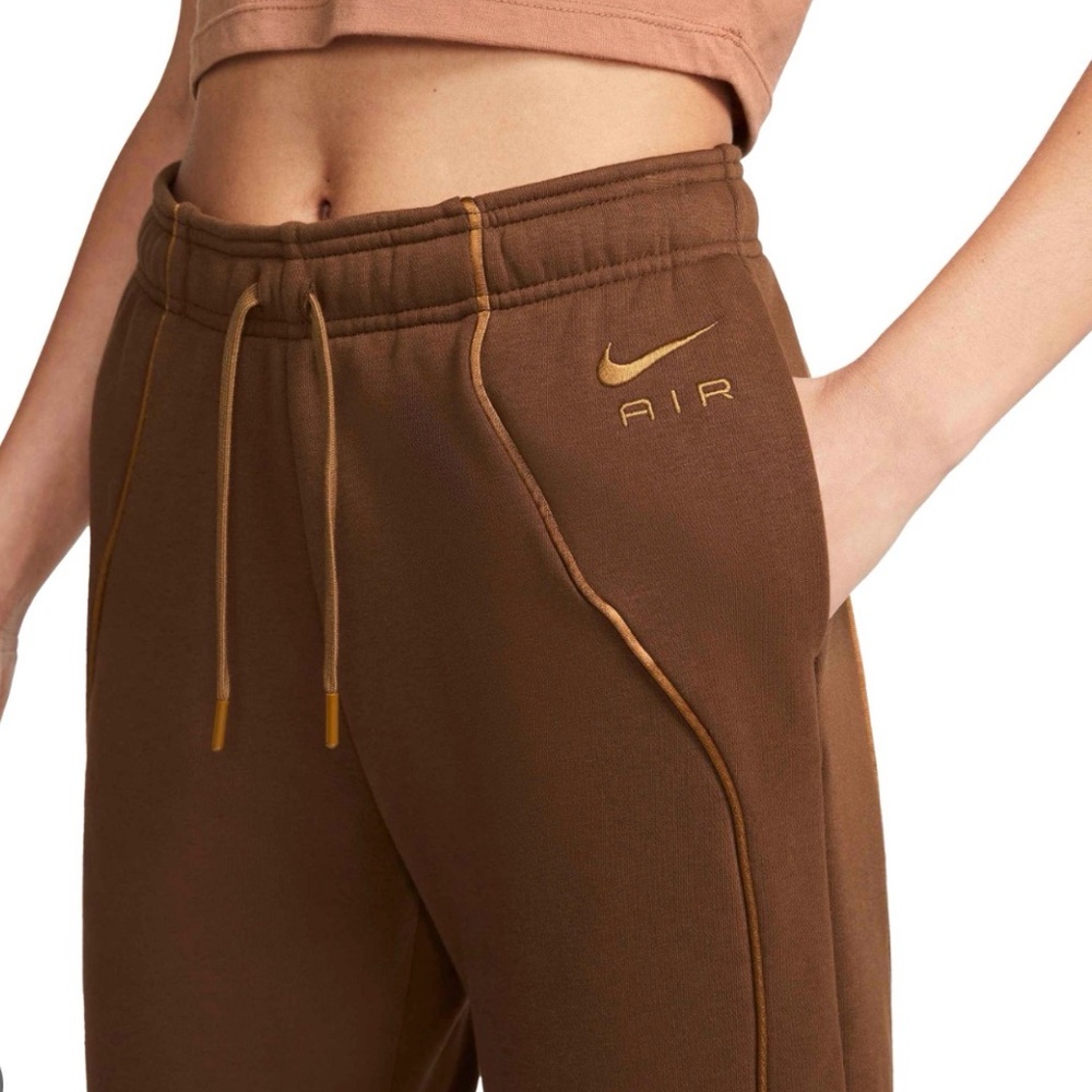 Nike Air Fleece Brown Joggers with Dark Chocolate Gold Accents